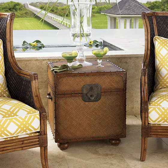 East Cove Trunk-Storage End Table in Woven & Leather
