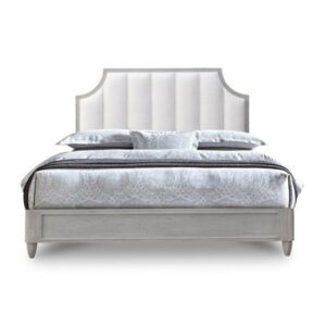 King Bed in Grey Breeze Finish/Cream Linen Fabric