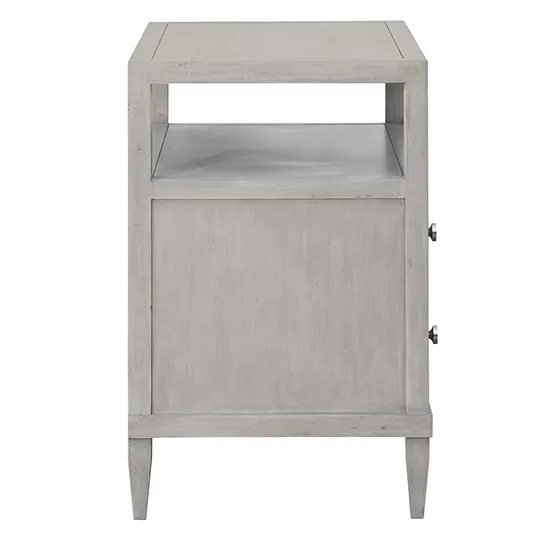 hickory white bedside table in grey-breeze finish