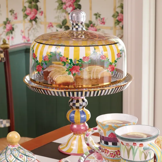 Striped Awning Cake-Dome & Stand Set
