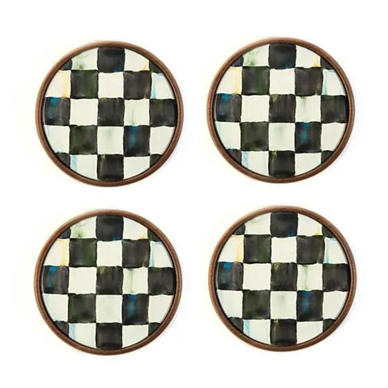 Courtly Check Enamel Coasters – Set of 4