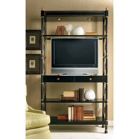Empire Etagere in Ebony Finish with Aged Gold-Accents