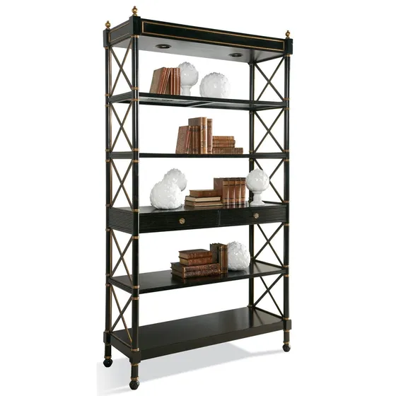 Empire Etagere-in Ebony Finish with Aged Gold Accents
